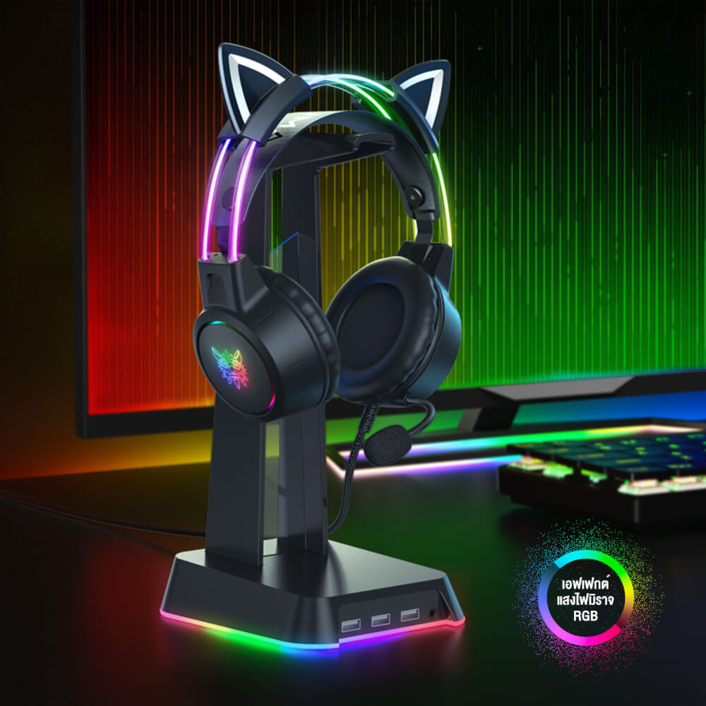 หูฟังเกมมิ่ง ONIKUMA X15 PRO CAT EARS RGB LIGHT DOUBLE-HEAD BEAM - สีดำ_6